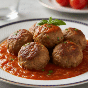 Plato de albóndigas en salsa cocinadas con Mambo de Cecotec