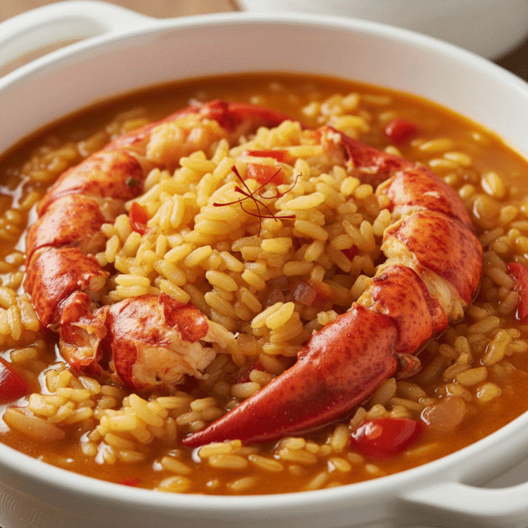 Plato de arroz caldoso con trozos de bogavante, cocinado en Mambo