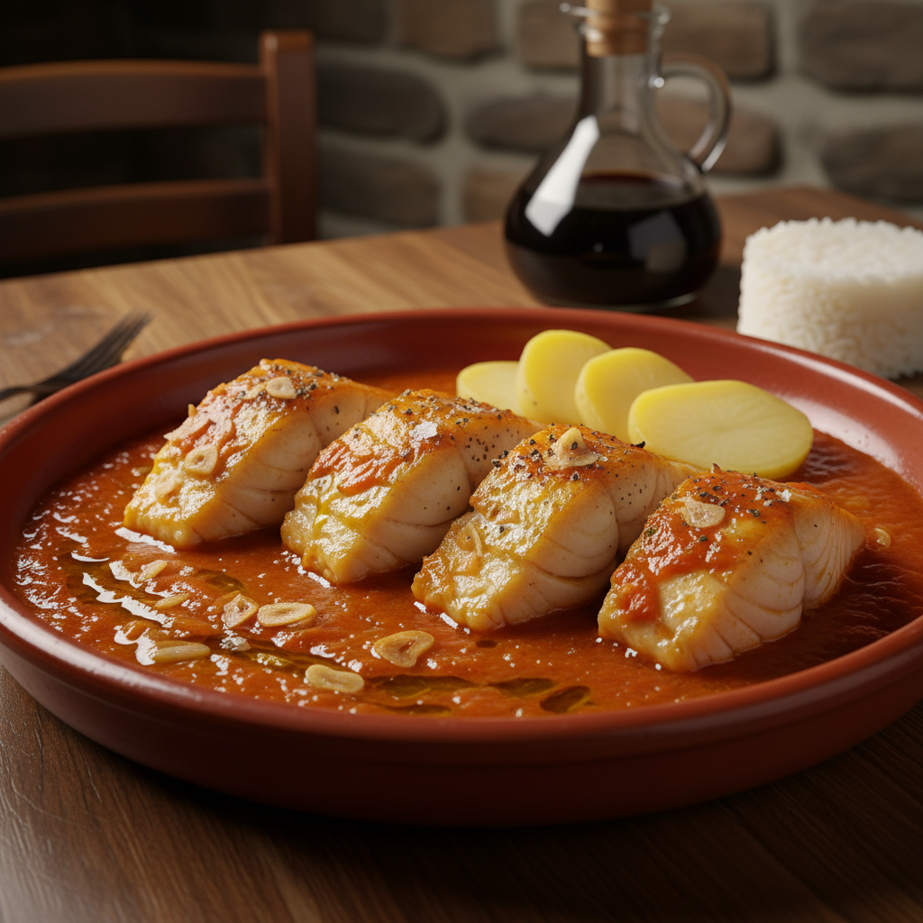 Plato de bacalao a la vizcaína cocinado en Mambo Cecotec