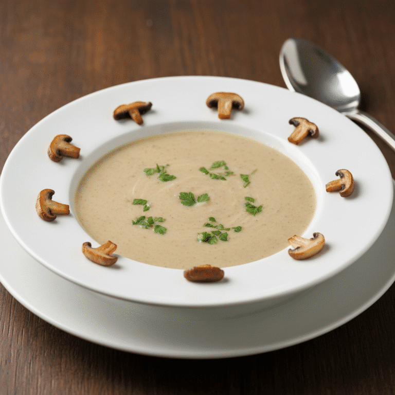 Crema de champiñones y setas en un tazón con perejil.