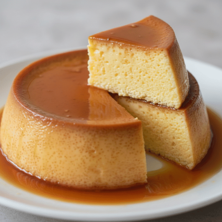 Flan de huevo casero en un plato blanco, preparado con Mambo de Cecotec.