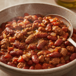 Plato de chili con carne cocinado en Mambo Cecotec