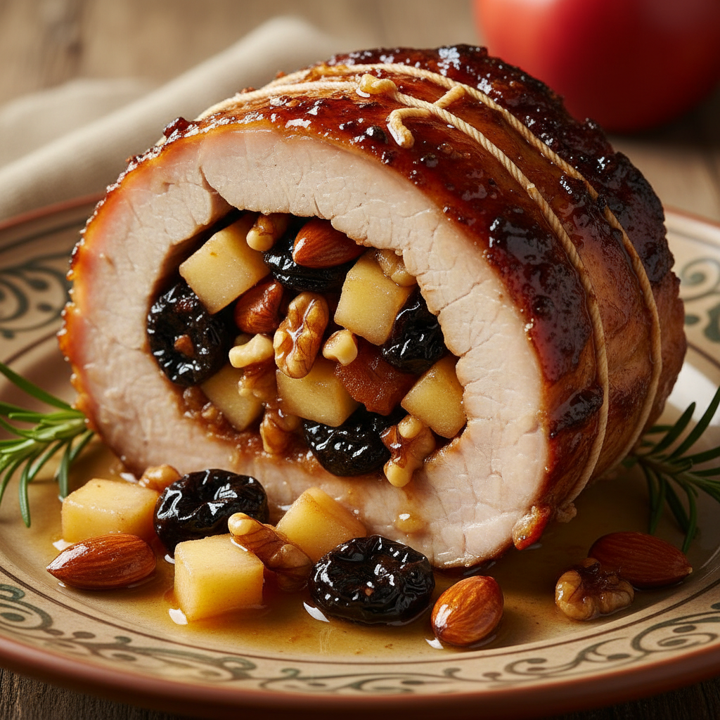Lomo relleno de manzana y frutos secos cocinado en Mambo de Cecotec