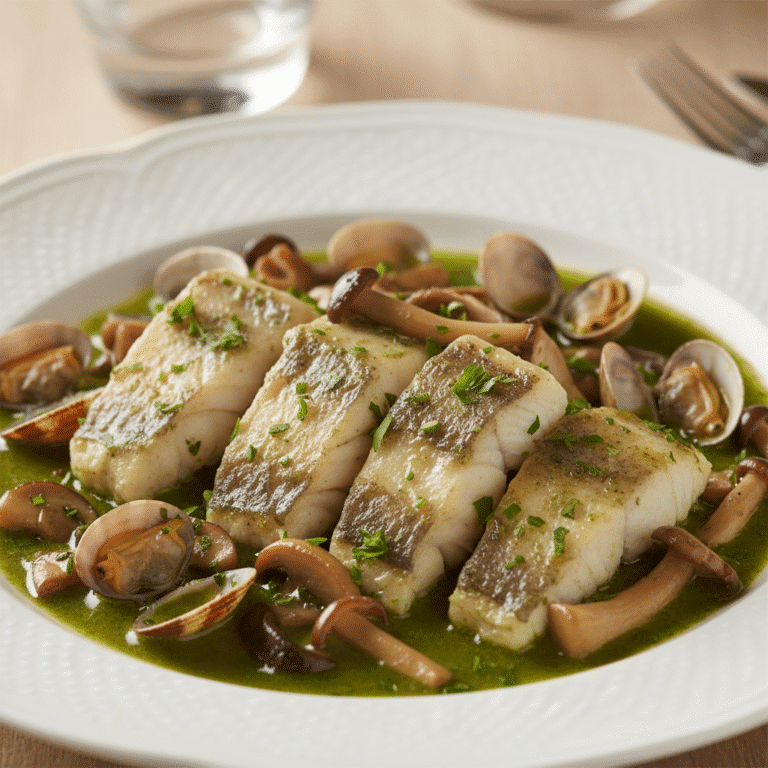 Exquisita merluza en salsa verde con almejas y setas preparada con Mambo de Cecotec