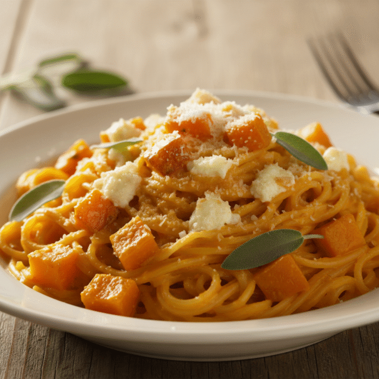 Pasta con salsa de calabaza y queso de cabra cocinada en robot Mambo