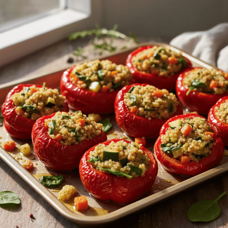 Pimientos del piquillo rellenos de quinoa y verduras en una bandeja