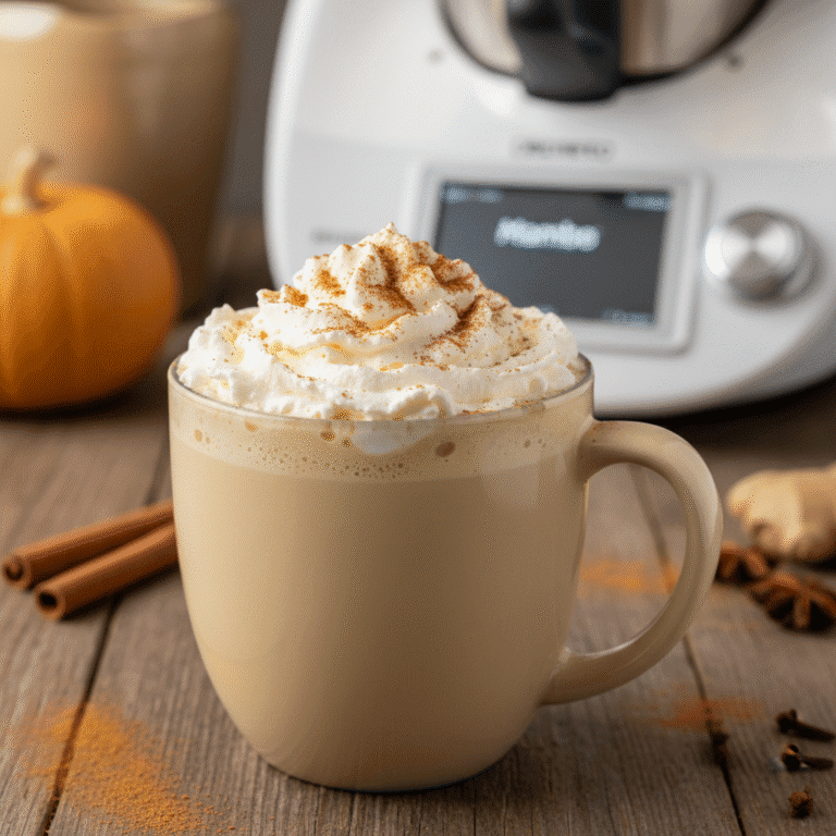 Taza de Pumpkin Spice Latte con crema y canela, preparado en Mambo