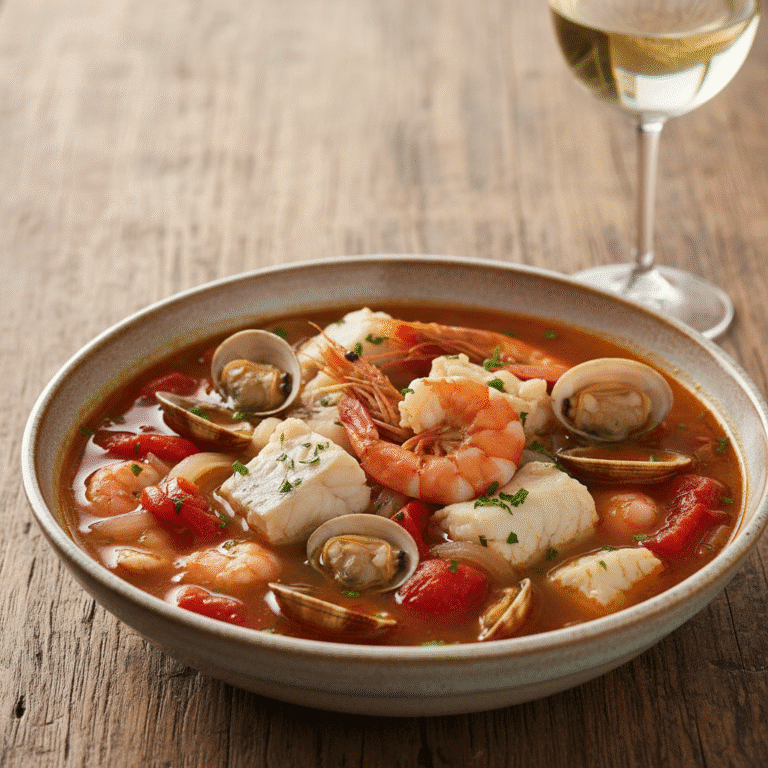Sopa de pescado y marisco en bol, preparada con Mambo de Cecotec.