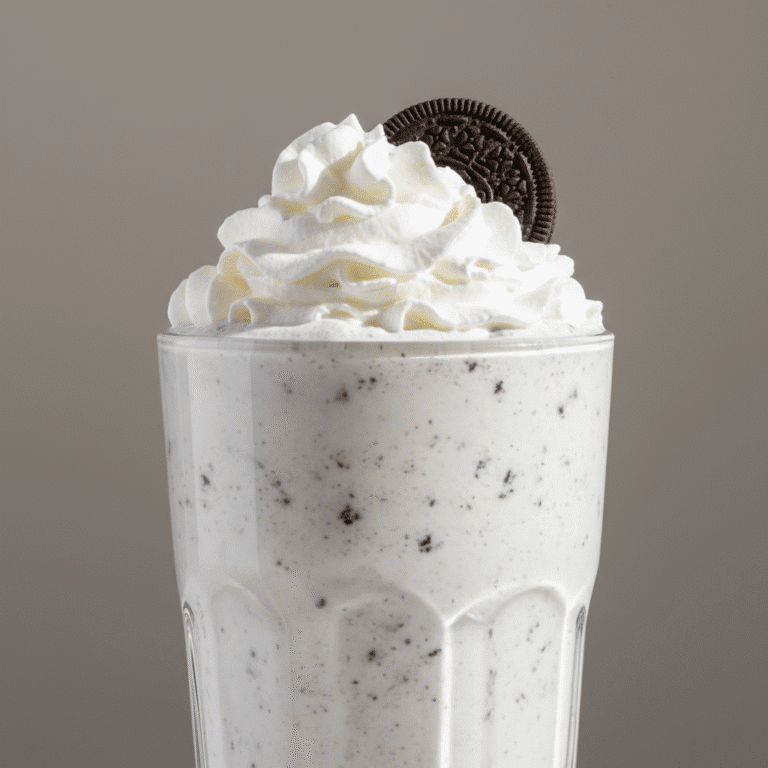 Un batido de Oreo preparado en Mambo de Cecotec, servido en un vaso alto con chantilly y mini Oreos como decoración.