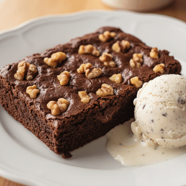 Brownie de chocolate y nueces en plato blanco, cocinado con Mambo de Cecotec.