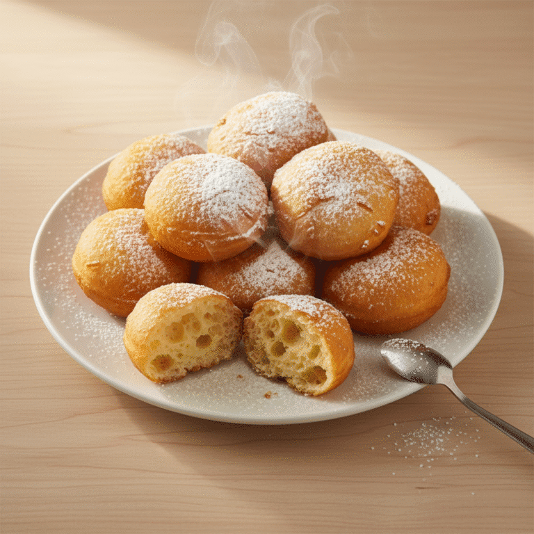 Buñuelos de viento dorados y esponjosos con azúcar glas, preparados con Mambo de Cecotec.