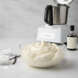 Crema de mantequilla suave y esponjosa en un tazón, hecha con Mambo.