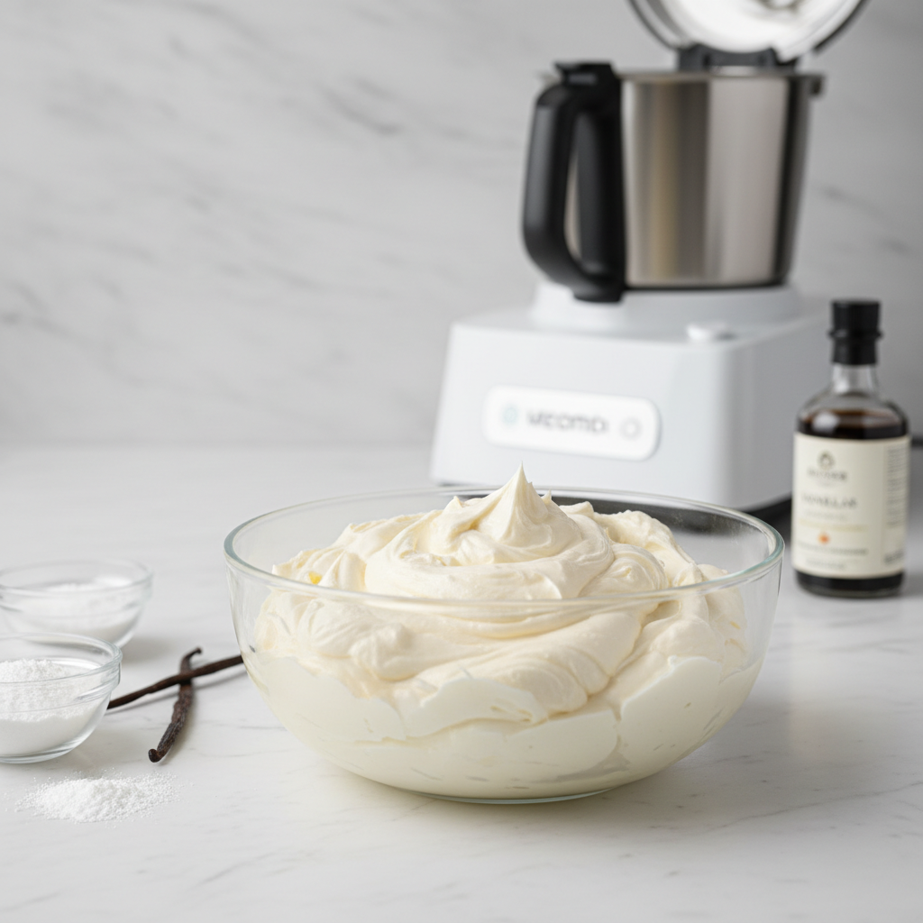 Crema de mantequilla suave y esponjosa en un tazón, hecha con Mambo.