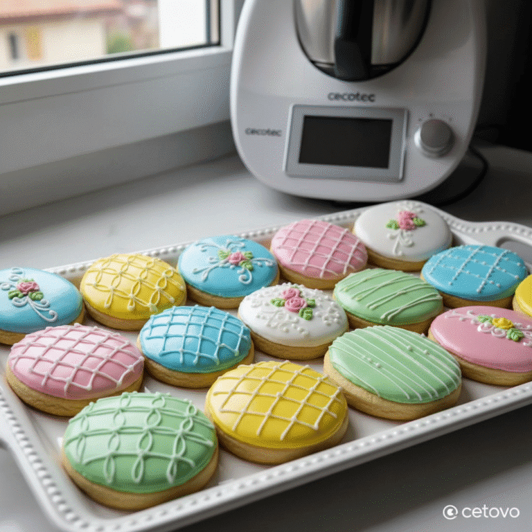 Galletas decoradas con glaseado real, preparadas con Mambo, en diversos diseños y colores.