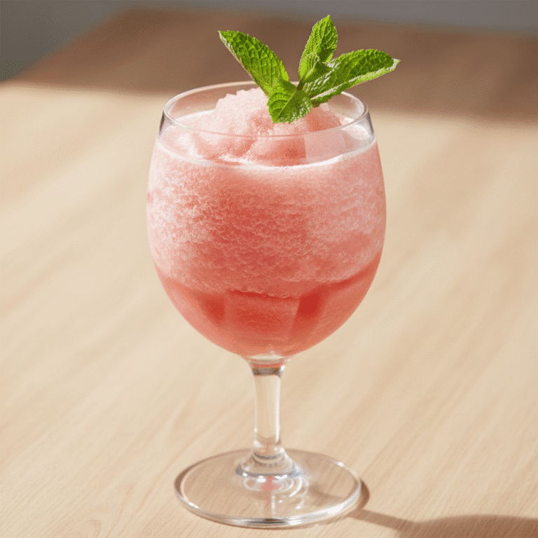 Granizado de sandía fresco en vaso transparente con hojas de menta