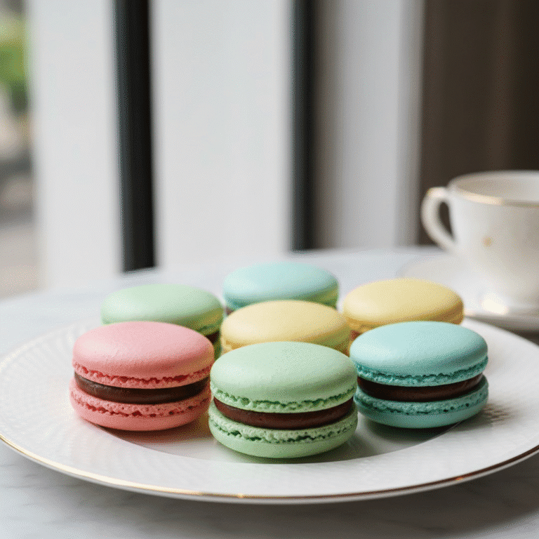 Macarons de varios colores con un relleno cremoso de chocolate, preparados con Mambo de Cecotec.