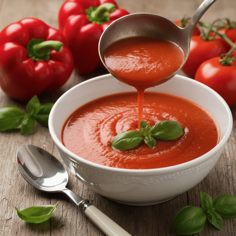 Cuenco de sopa de tomate con albahaca, cocinada con Mambo de Cecotec.