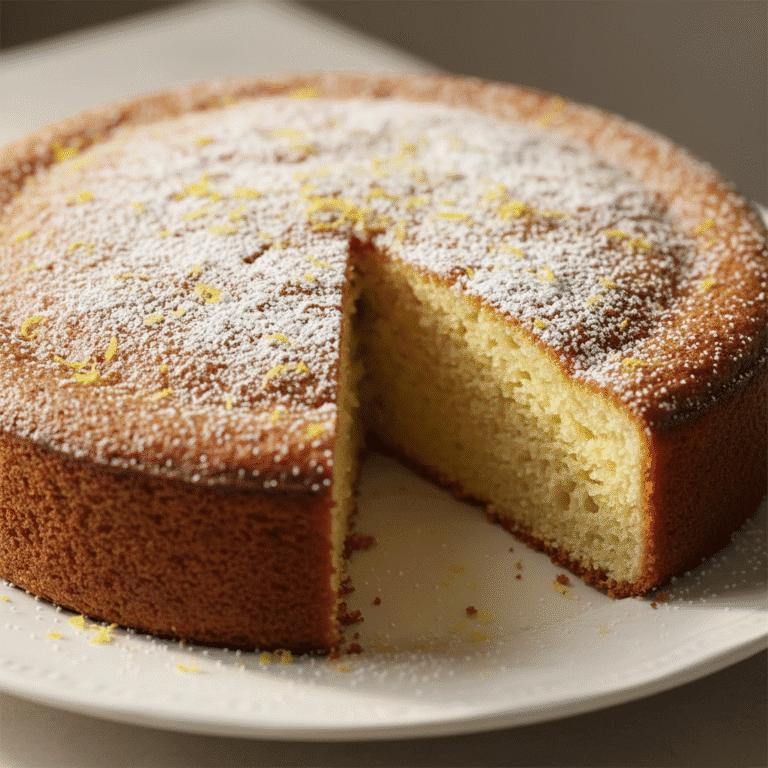 Tarta de almendras dorada con azúcar glas, preparada con Mambo de Cecotec.