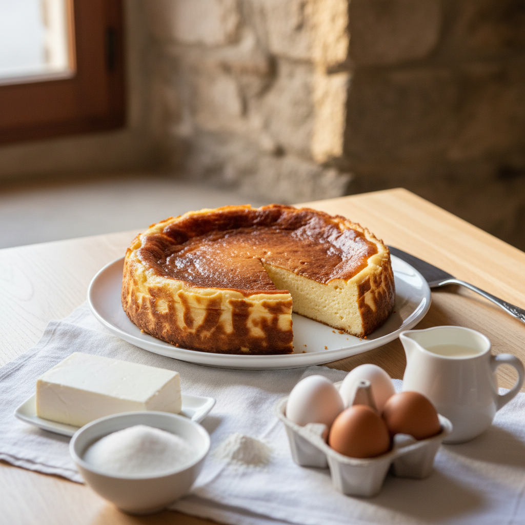Tarta de queso La Viña cremosa y dorada, preparada con Mambo