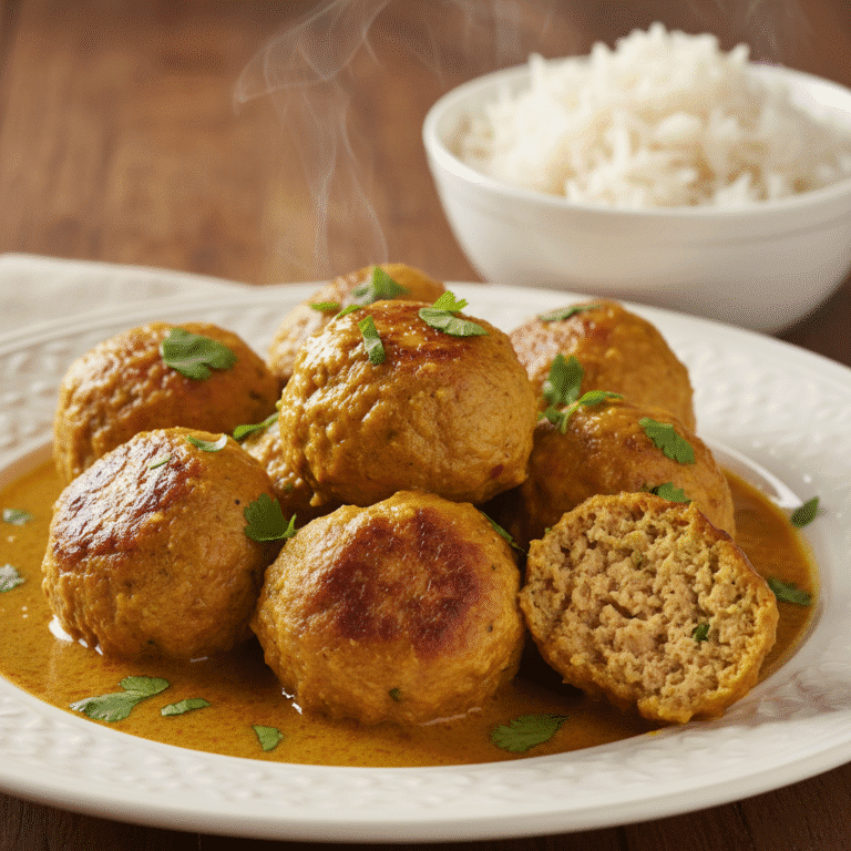 Albóndigas de pollo al curry cocinadas en Mambo, servidas con coriandro fresco.
