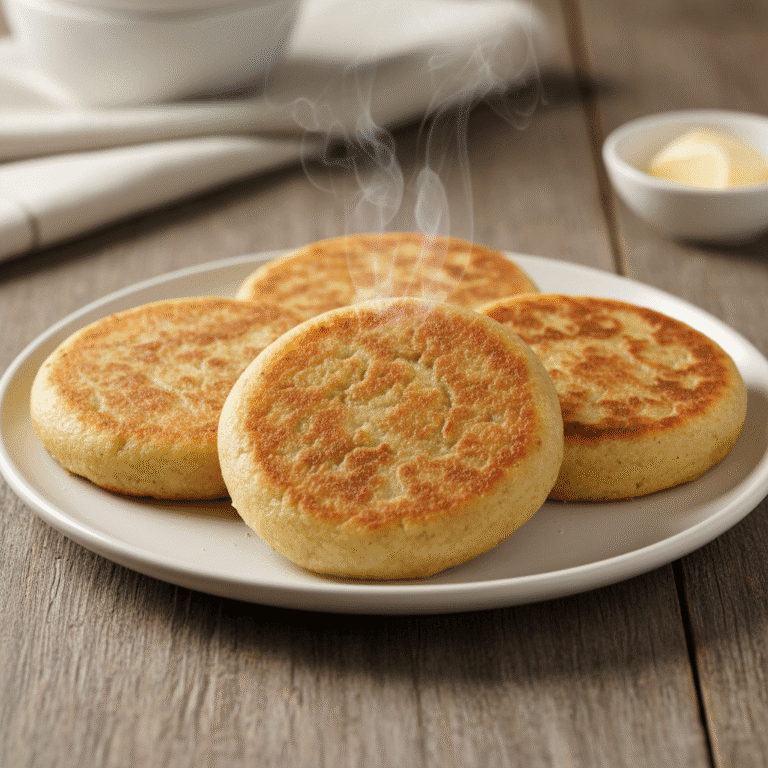Arepas doradas y esponjosas preparadas con el robot de cocina Mambo de Cecotec en una mesa de madera.
