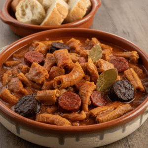 Plato de callos a la madrileña cocinados con Mambo, mostrando una rica textura y color vibrante.