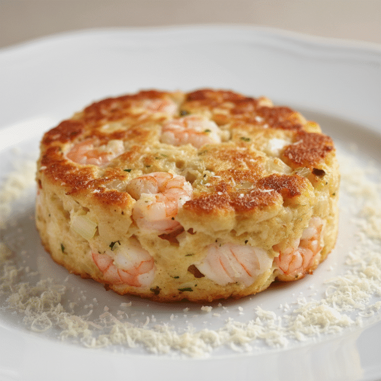 Pastel de pescado con merluza y gambas, cocinado en un robot de cocina Mambo de Cecotec, mostrando una superficie dorada y uniforme.