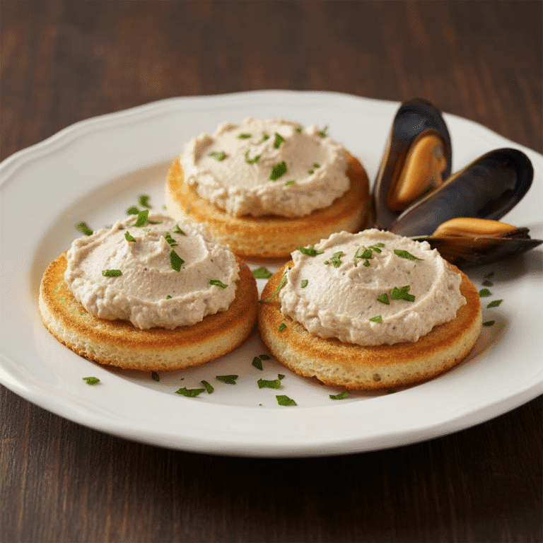 Paté de mejillones cremoso en taza de cerámica con adornos de limón y perejil, preparado con Mambo de Cecotec.