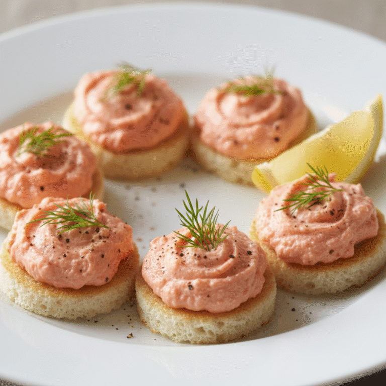 Paté de salmón ahumado en una plato con tostadas, preparado con robot Mambo.