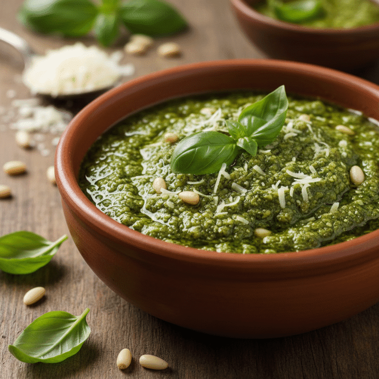 Bol de Pesto Genovés, cremoso y verde, preparado en Mambo Cecotec