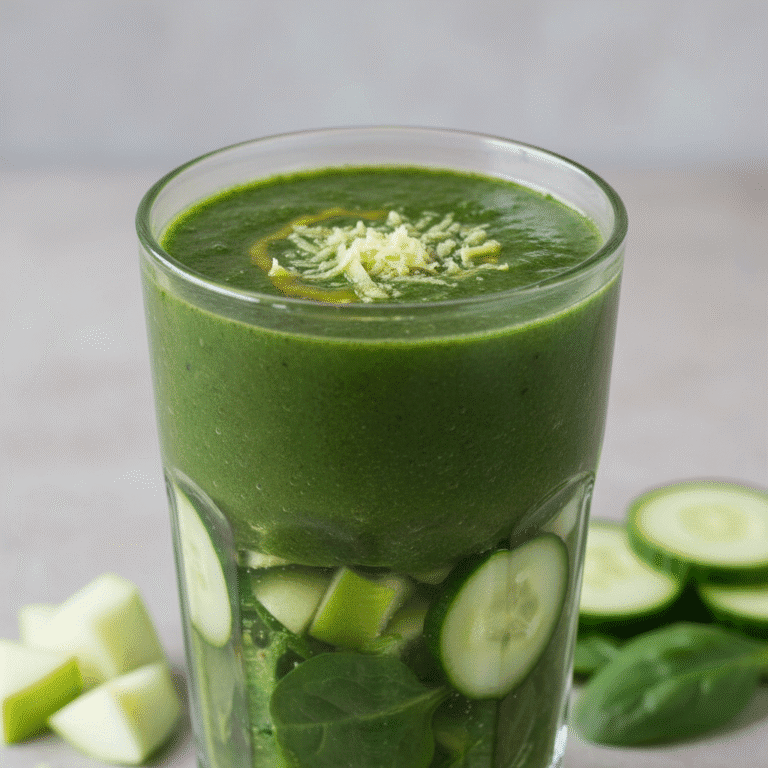 Smoothie verde brillante servido en un vaso transparente, preparado con Mambo de Cecotec, con una rodaja de lima y menta fresca.
