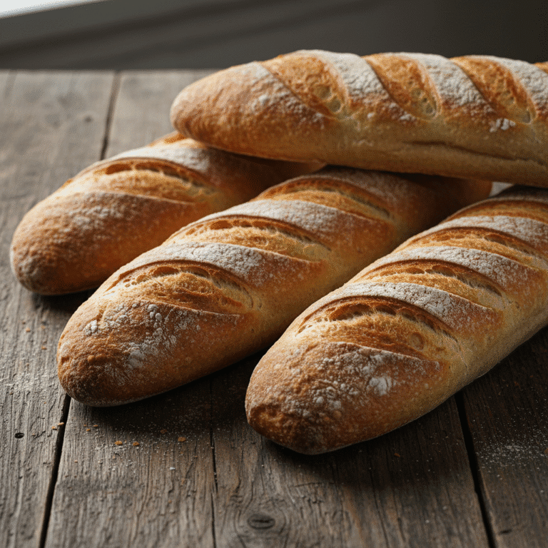 Baguettes caseras crujientes en una tabla de madera, preparadas con el robot de cocina Mambo de Cecotec.