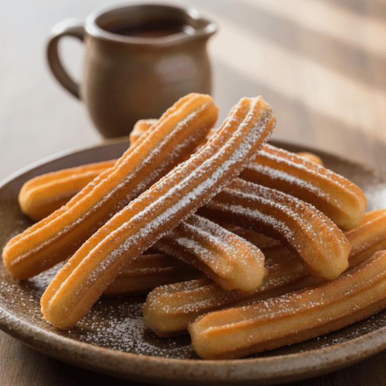 Churros caseros dorados y crujientes, espolvoreados con azúcar, preparados con el robot Mambo de Cecotec.