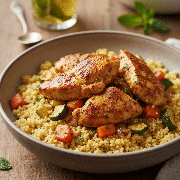Cuscús con pollo Ras el Hanout, verduras y especias, cocinado con Mambo de Cecotec.