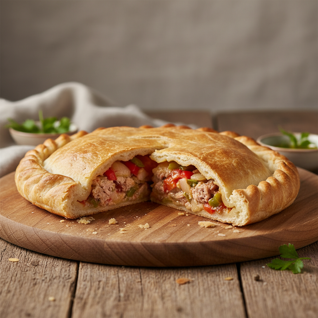 Masa de empanada gallega cruda preparada en una mesa de cocina, usando el robot Mambo de Cecotec.
