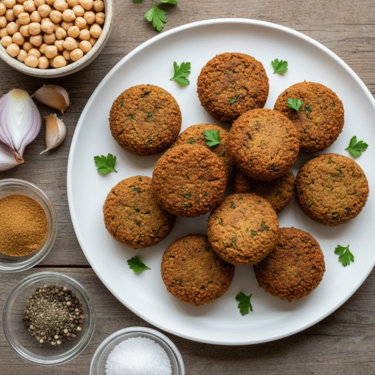 Masa de falafel en un bol, preparada con Mambo de Cecotec, rodeada de ingredientes frescos.