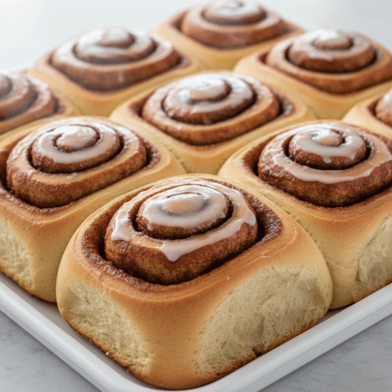 Cinnamon Rolls dorados y esponjosos sobre una mesa de madera, preparados con Mambo de Cecotec.