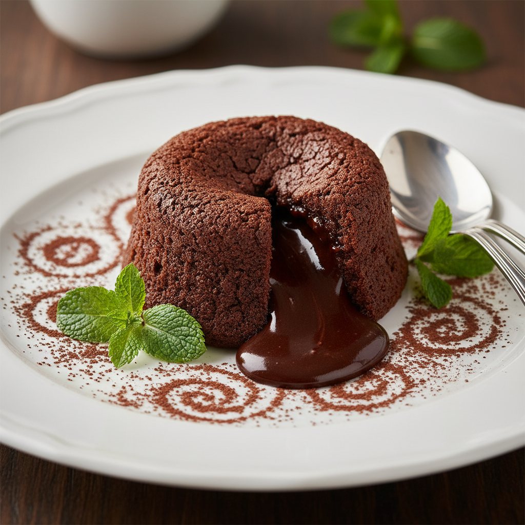 Coulant de chocolate con centro líquido, preparado en Mambo de Cecotec.