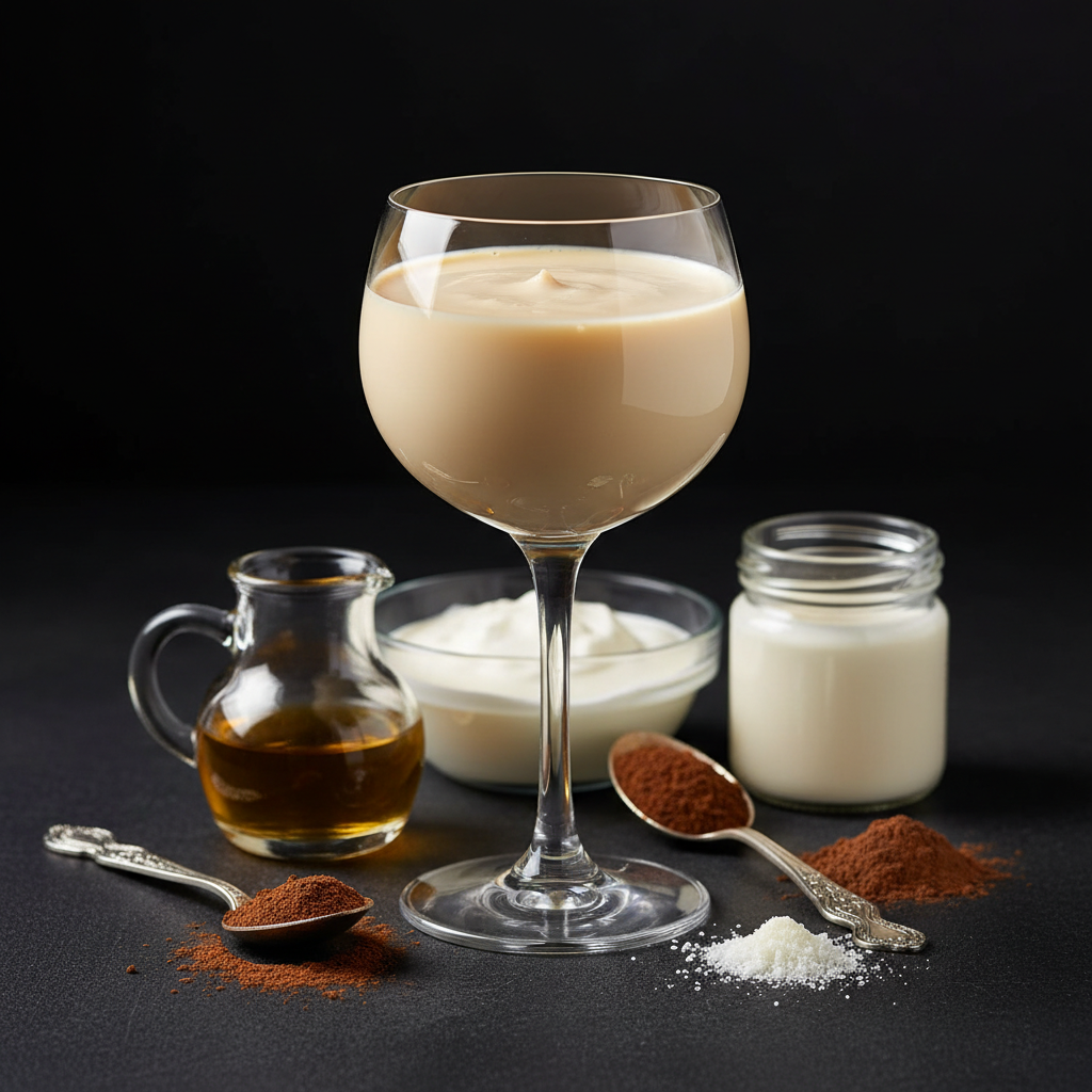 Vaso de crema de whisky casera, preparada con Mambo de Cecotec.