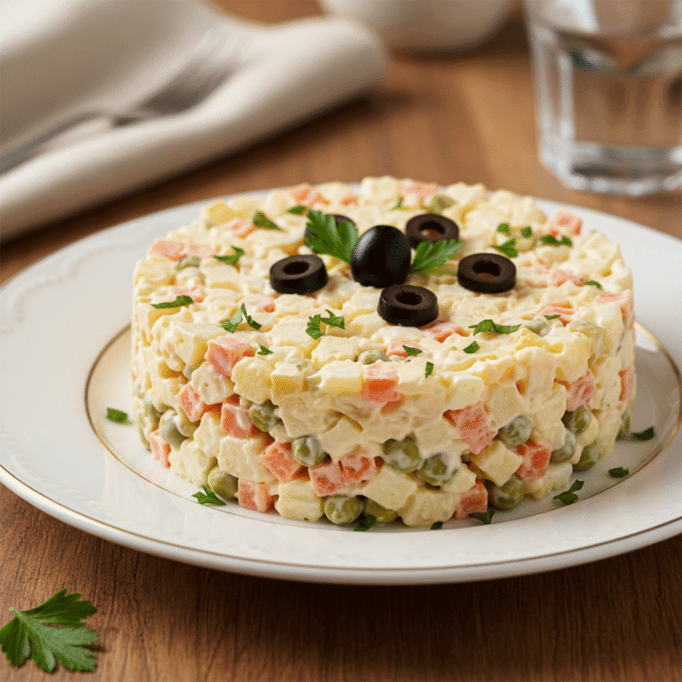 Ensaladilla rusa en un bol, con patatas, huevos y guisantes, preparada con el Mambo de Cecotec.