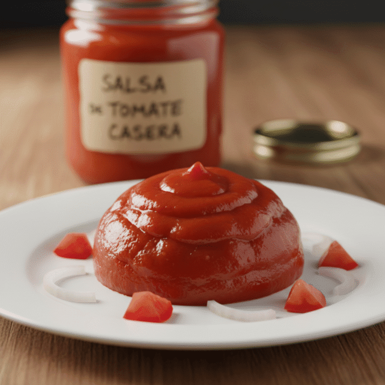 Ketchup casero en un cuenco rústico con ingredientes como tomates y ajo alrededor, hecho con Mambo.