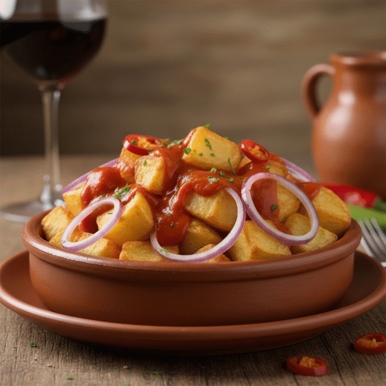 Cuenco de salsa brava madrileña, picante y deliciosa, hecha con Mambo de Cecotec.