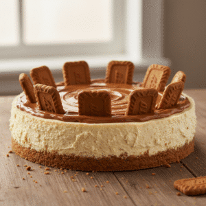 Tarta de queso de Lotus con cobertura cremosa y base de galleta, preparada en un Mambo de Cecotec.