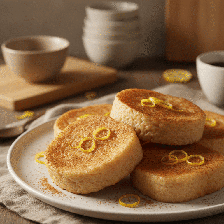 Plato de torrijas al vapor, ligeras y esponjosas, preparadas con el Mambo de Cecotec, espolvoreadas con canela.
