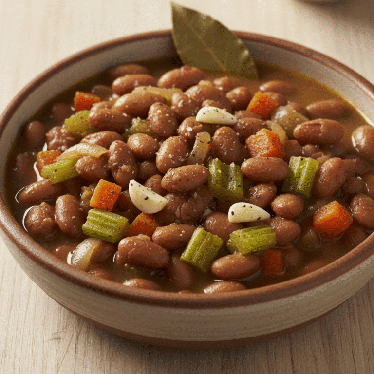 Plato de alubias pintas estofadas con verduras, cocinado en el Mambo de Cecotec.