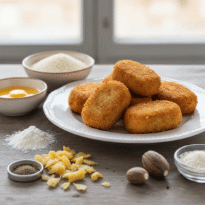 Croquetas de bacalao doradas y crujientes, preparadas en un robot Mambo de Cecotec, servidas en un plato blanco con perejil.