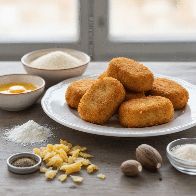 Croquetas de bacalao doradas y crujientes, preparadas en un robot Mambo de Cecotec, servidas en un plato blanco con perejil.