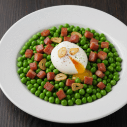 Guisantes con Jamón y Huevo Escalfado en Mambo: Receta Fácil