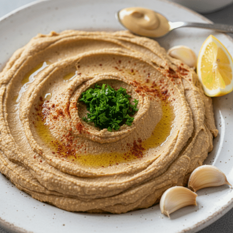 Bol de hummus de lentejas con pimentón y perejil, preparado con Mambo de Cecotec.