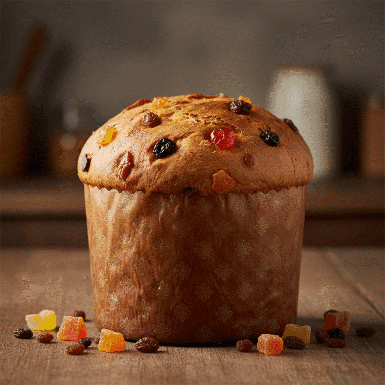 Panettone clásico con frutas confitadas y pasas, preparado con el robot de cocina Mambo de Cecotec.